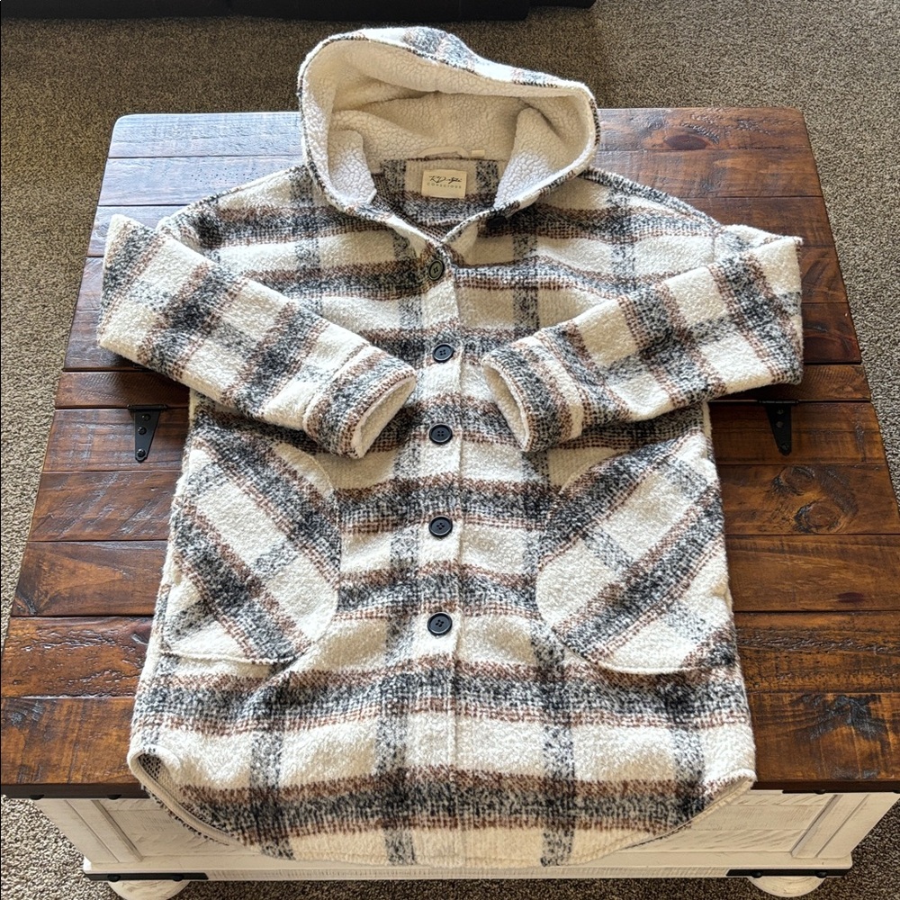 RD Style Hooded Fleece Plaid Jacket